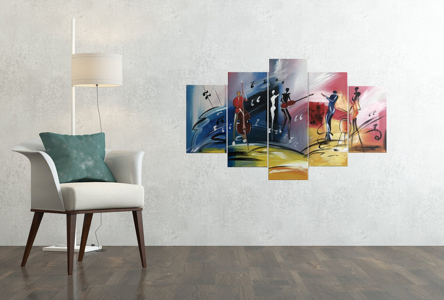 Quadro Dipinto a Mano Olio su  5 Pannelli di un Immagine Astratta N70