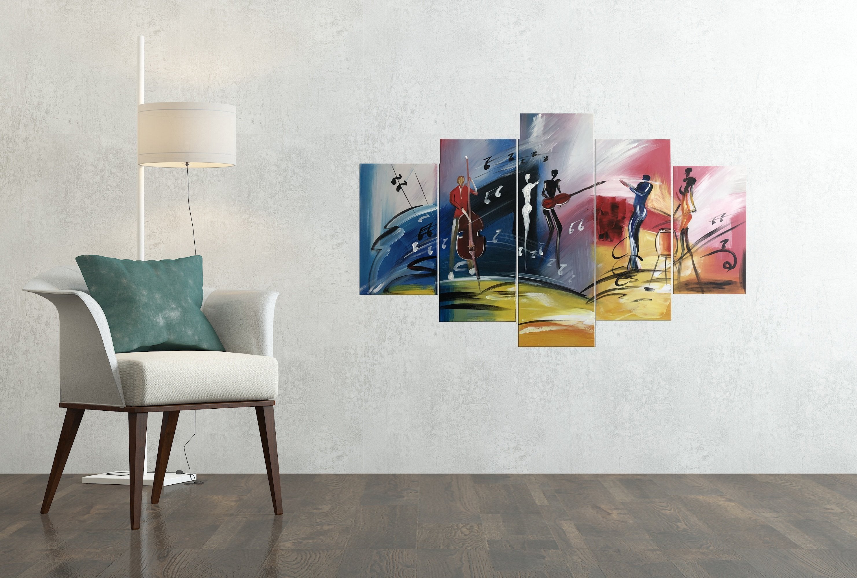 Quadro Dipinto a Mano Olio su  5 Pannelli di un Immagine Astratta N70