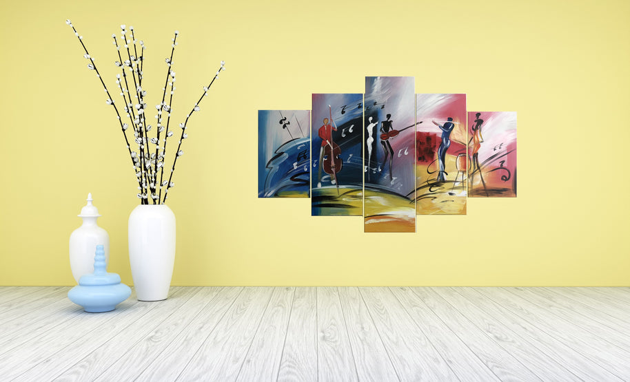 Quadro Dipinto a Mano Olio su  5 Pannelli di un Immagine Astratta N70