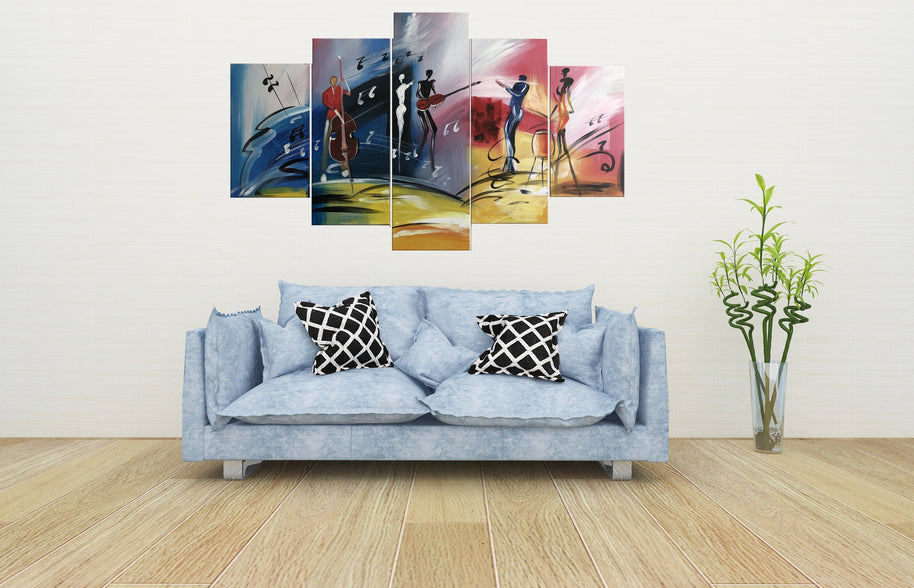 Quadro Dipinto a Mano Olio su  5 Pannelli di un Immagine Astratta N70