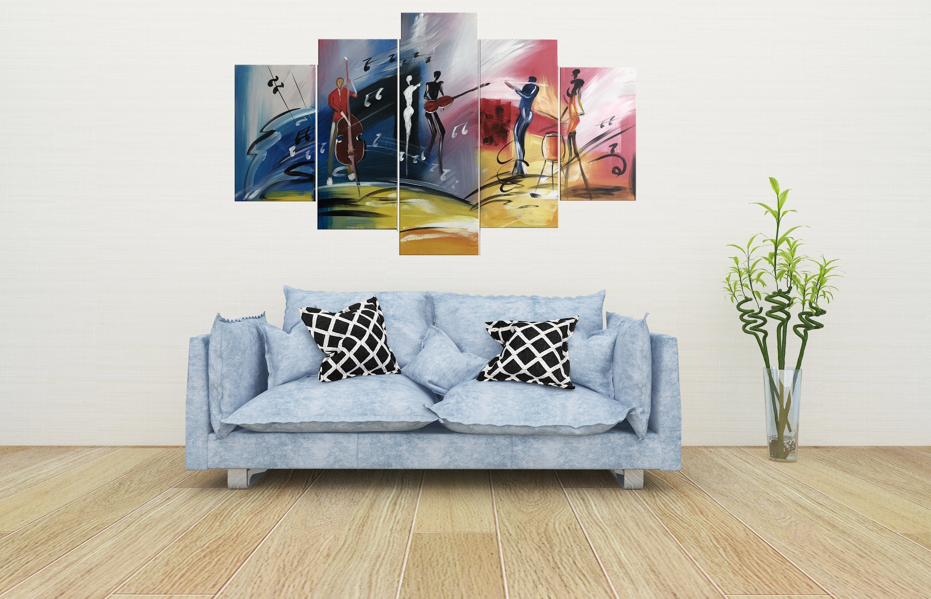 Quadro Dipinto a Mano Olio su  5 Pannelli di un Immagine Astratta N70