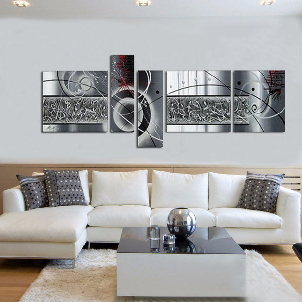 Quadro Moderno Dipinto a Mano su Tela Astratto a 5 Pannelli N71