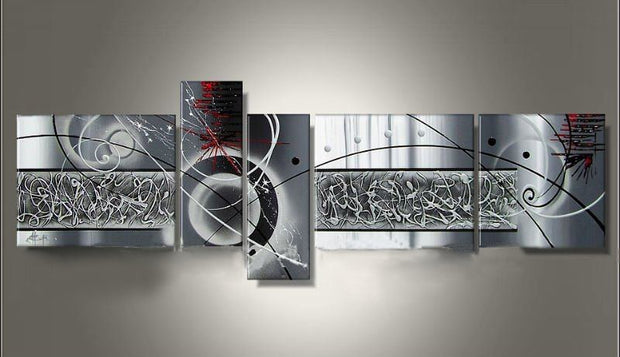 Quadro Moderno Dipinto a Mano su Tela Astratto a 5 Pannelli N71