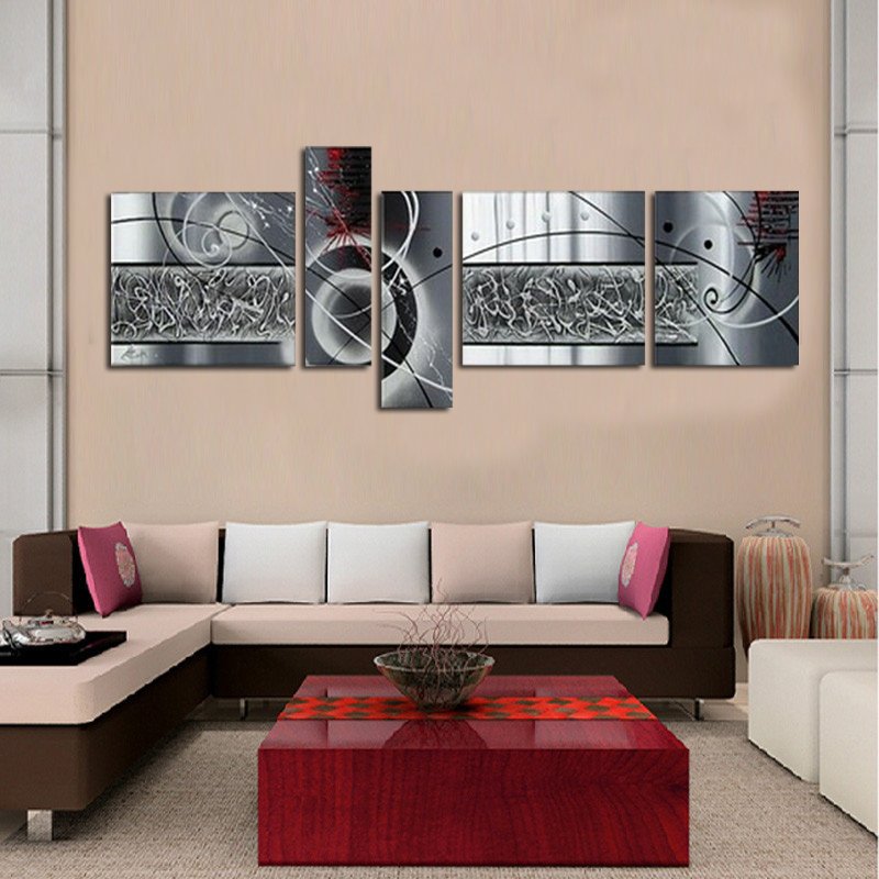 Quadro Moderno Dipinto a Mano su Tela Astratto a 5 Pannelli N71
