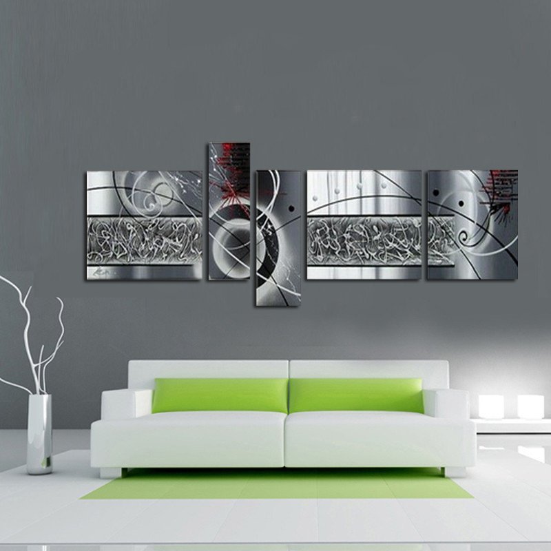 Quadro Moderno Dipinto a Mano su Tela Astratto a 5 Pannelli N71