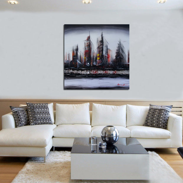Quadro Dipinto a Mano Olio su Tela Città Astratta N73