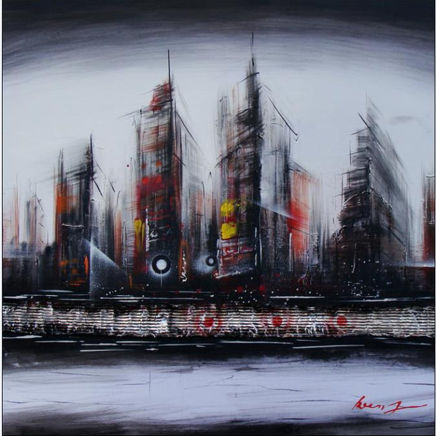 Quadro Dipinto a Mano Olio su Tela Città Astratta N73