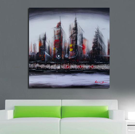 Quadro Dipinto a Mano Olio su Tela Città Astratta N73