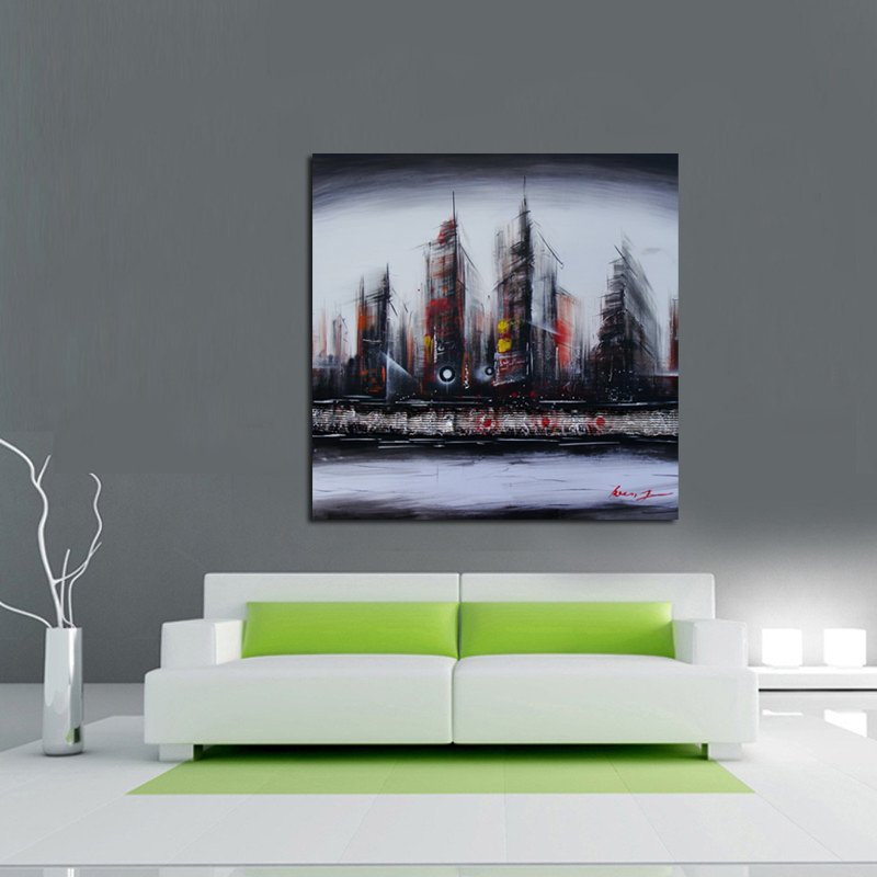 Quadro Dipinto a Mano Olio su Tela Città Astratta N73