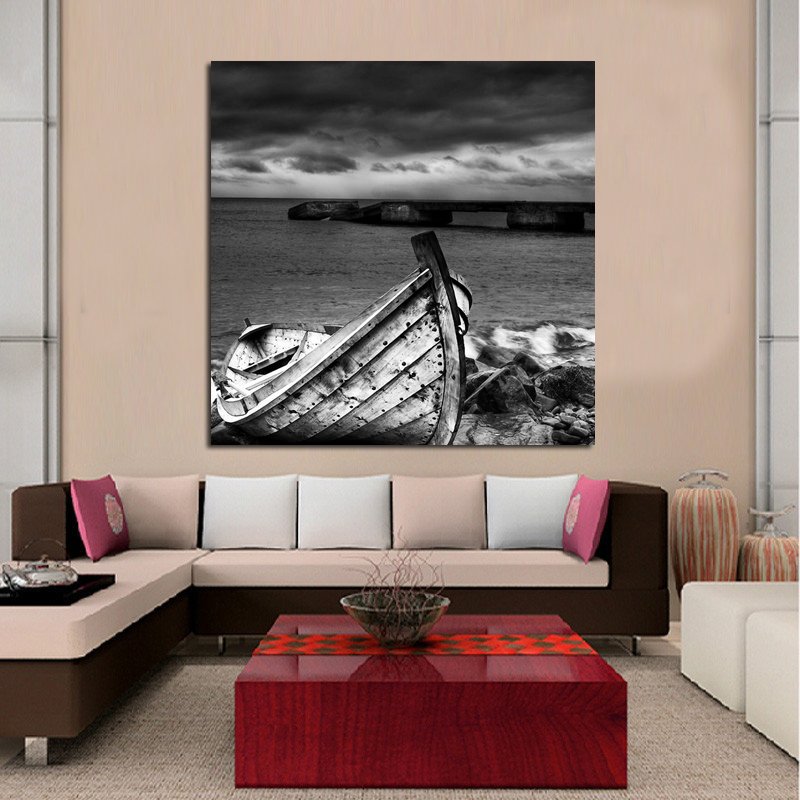Quadro Stampa su Tela Paesaggistico in Bianco Nero N77