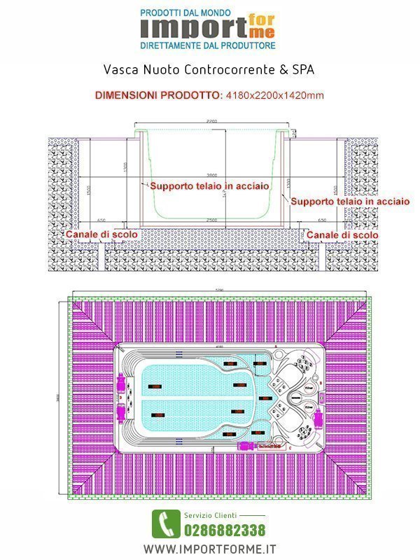 Piscina Nuoto Controcorrente e Idromassaggio SPA Relax 418x220 cm