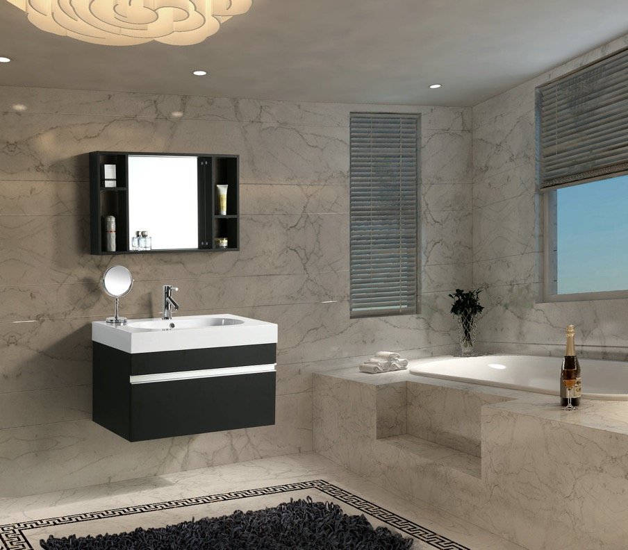 Mobile Arredo Bagno Idea 90 cm Sospeso Moderno Nero