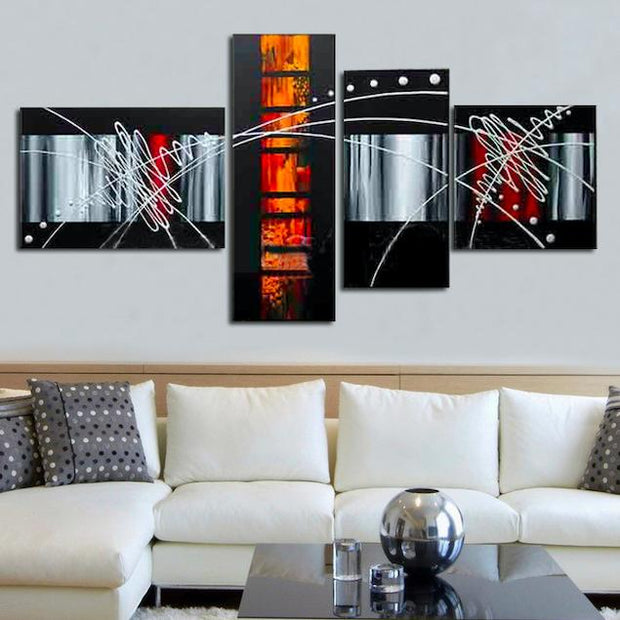Quadro Moderno Dipinto a Mano su Tela Astratto a 4 Pannelli N84