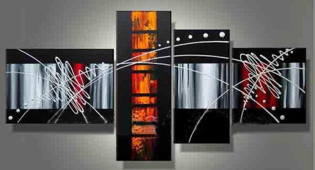 Quadro Moderno Dipinto a Mano su Tela Astratto a 4 Pannelli N84