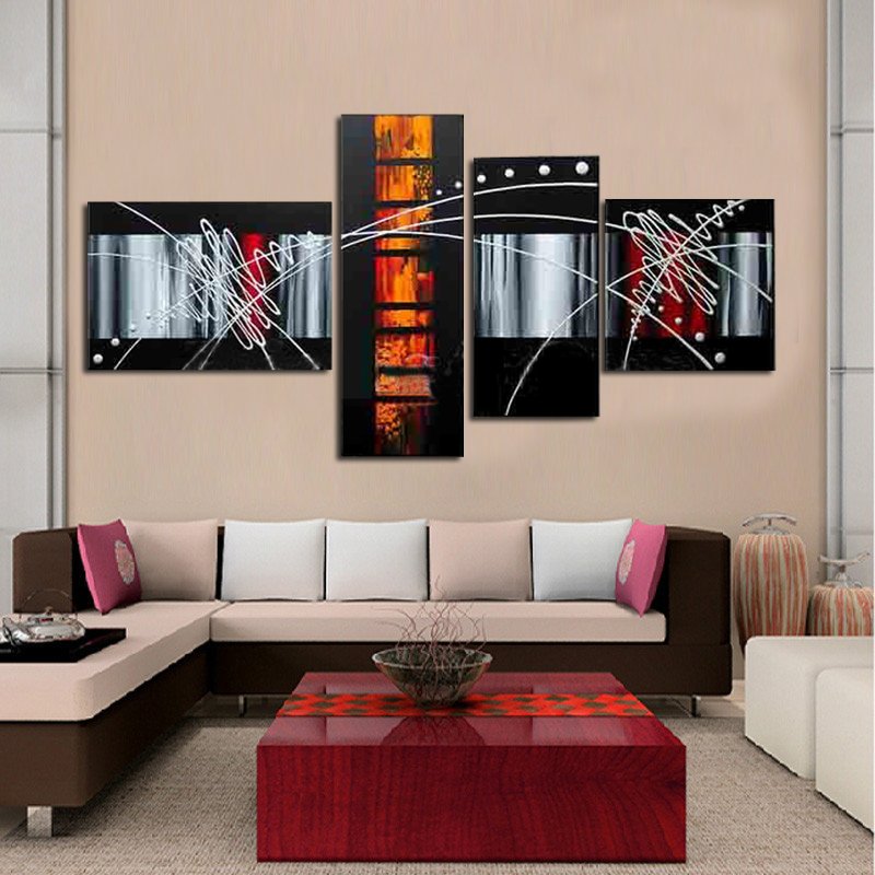 Quadro Moderno Dipinto a Mano su Tela Astratto a 4 Pannelli N84