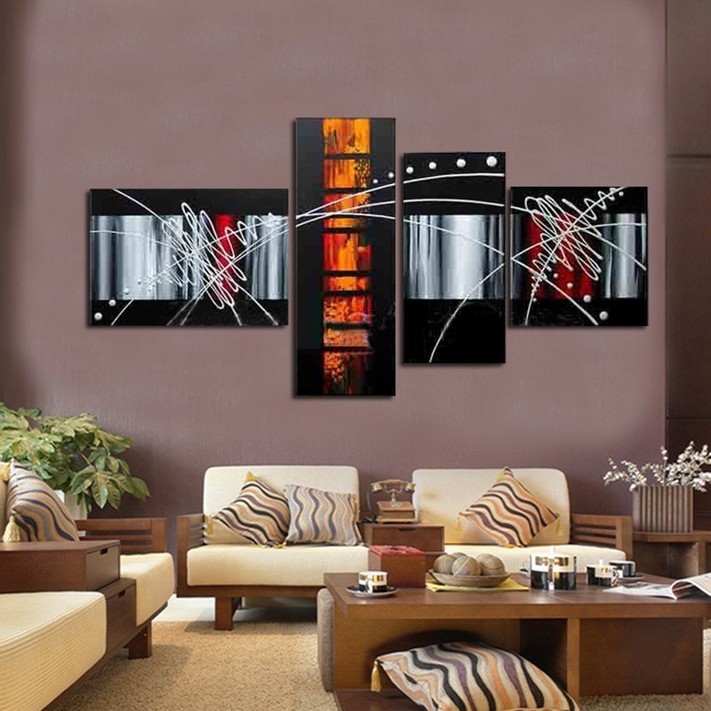 Quadro Moderno Dipinto a Mano su Tela Astratto a 4 Pannelli N84