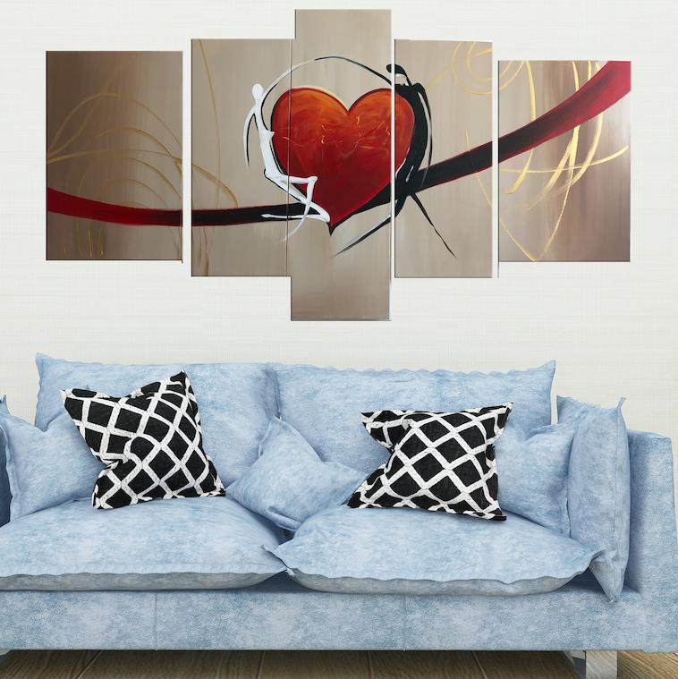 Quadro Dipinto a Mano Olio su Tela Astratto a 5 Pannelli N87