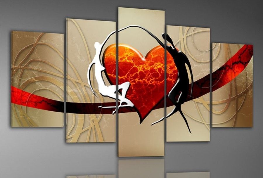 Quadro Dipinto a Mano Olio su Tela Astratto a 5 Pannelli N87