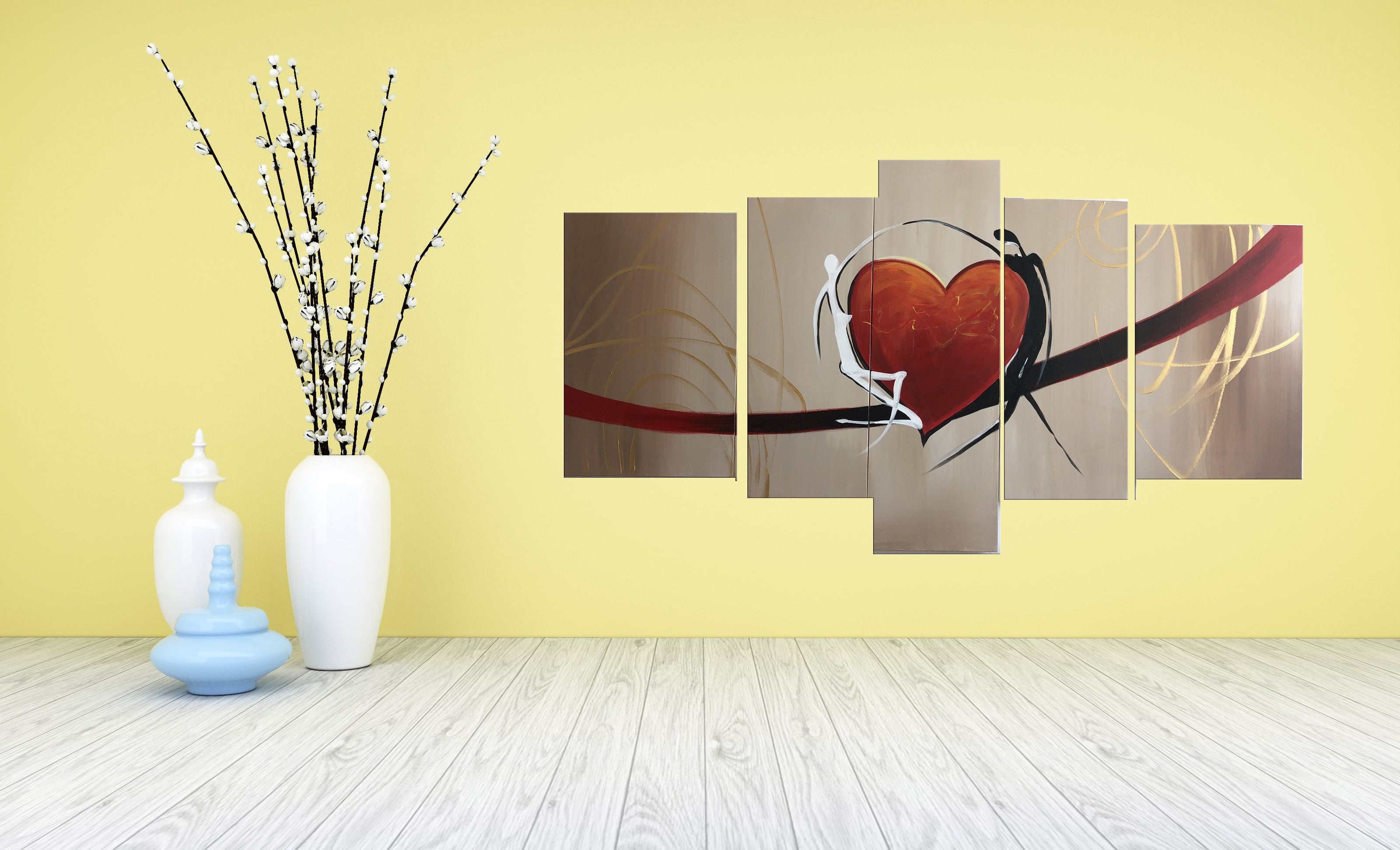 Quadro Dipinto a Mano Olio su Tela Astratto a 5 Pannelli N87