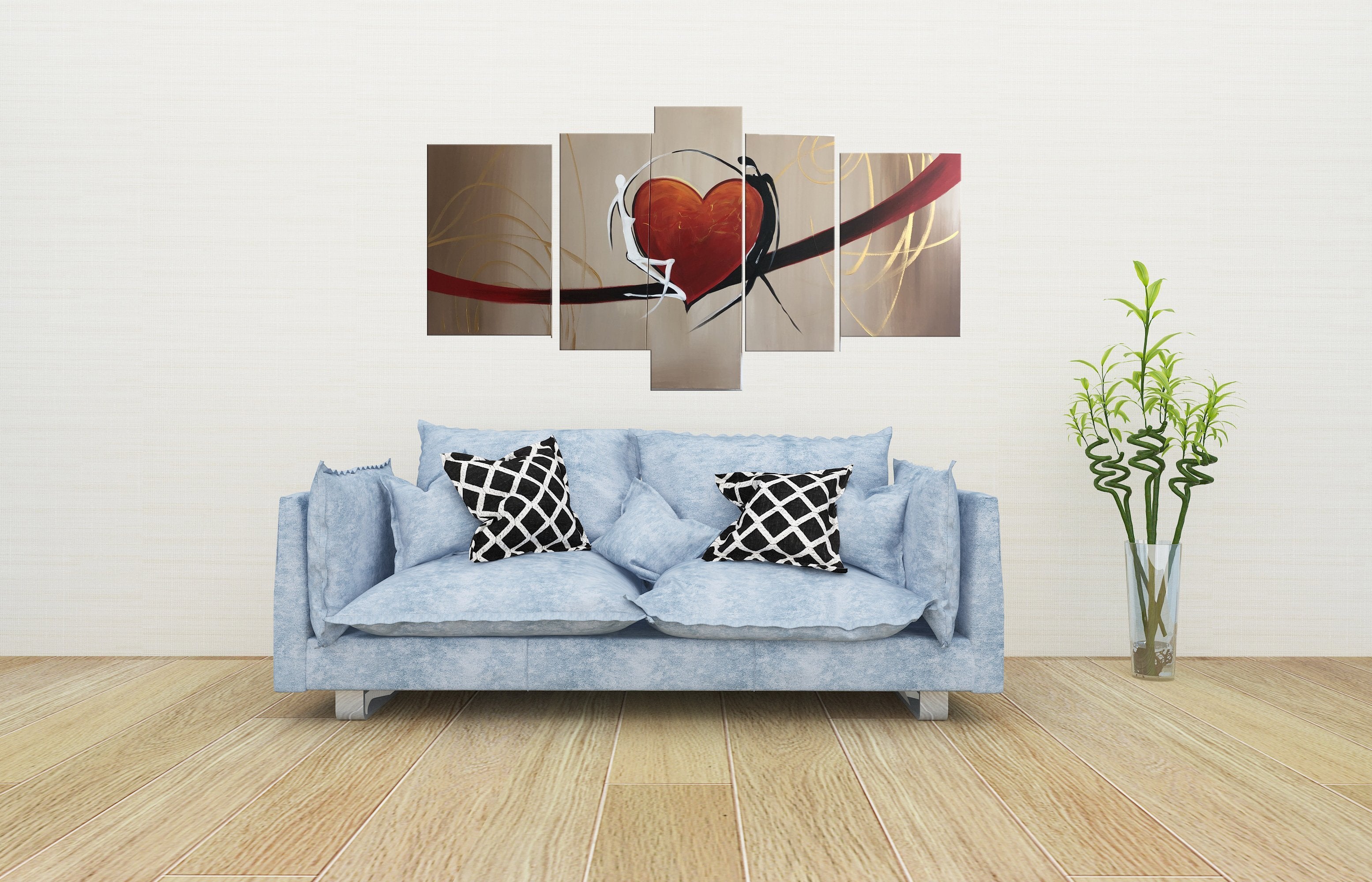 Quadro Dipinto a Mano Olio su Tela Astratto a 5 Pannelli N87