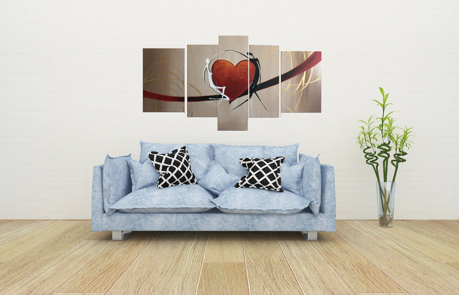 Quadro Dipinto a Mano Olio su Tela Astratto a 5 Pannelli N87