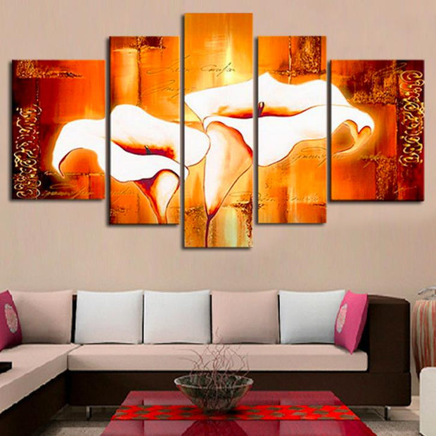 Quadro Dipinto a Mano Olio su Tela Motivo Floreale a 5 Pannelli N91