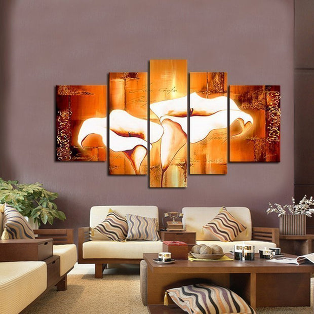 Quadro Dipinto a Mano Olio su Tela Motivo Floreale a 5 Pannelli N91