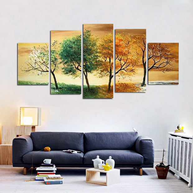 Quadro Dipinto a Mano su Tela Paesaggistico a 5 Pannelli N99