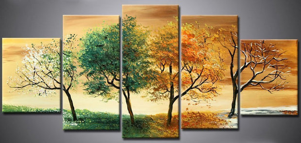 Quadro Dipinto a Mano su Tela Paesaggistico a 5 Pannelli N99