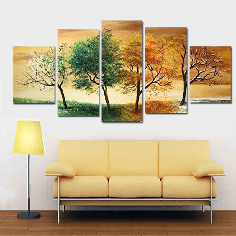 Quadro Dipinto a Mano su Tela Paesaggistico a 5 Pannelli N99