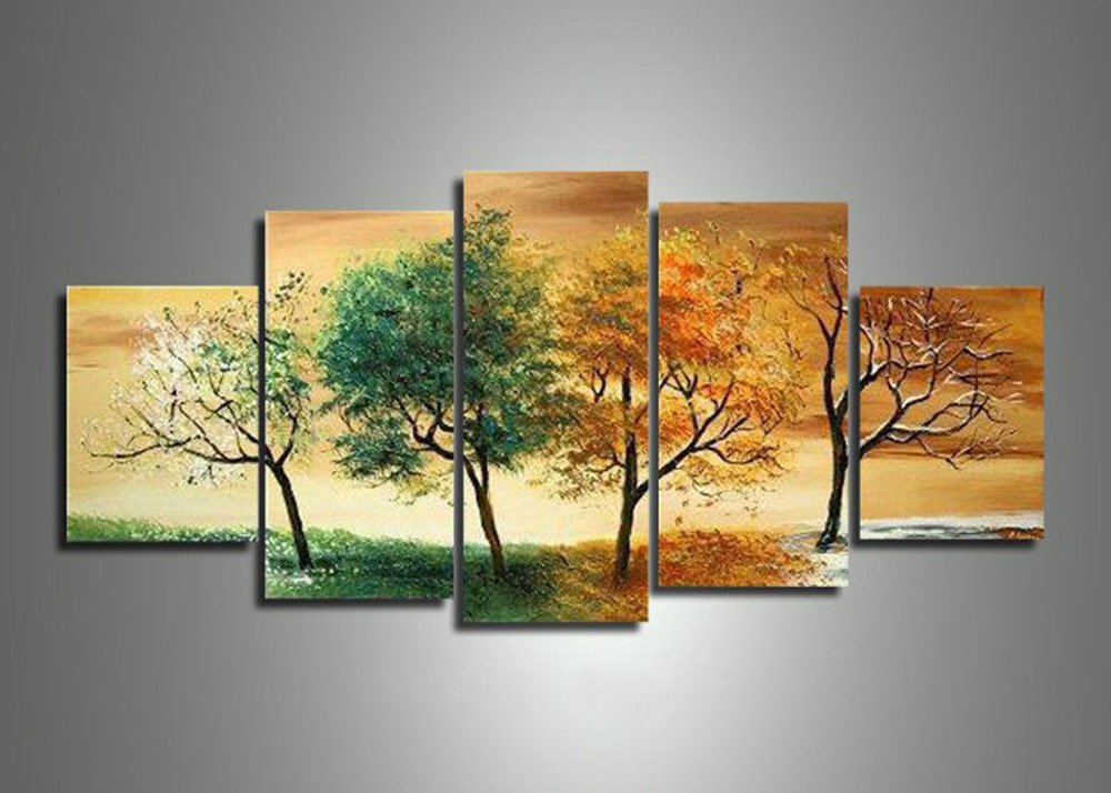 Quadro Dipinto a Mano su Tela Paesaggistico a 5 Pannelli N99