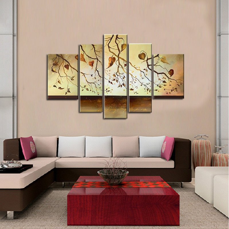 Quadro Dipinto a Mano Olio su Tela Foliage Autunnale a 5 Pannelli N94