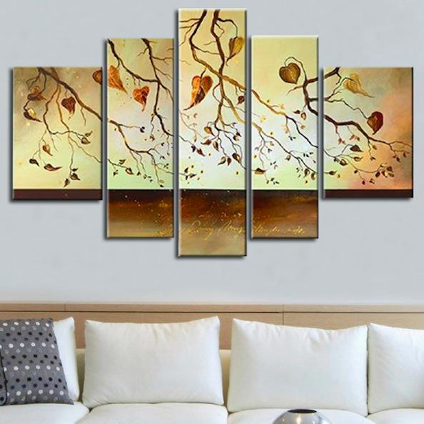 Quadro Dipinto a Mano Olio su Tela Foliage Autunnale a 5 Pannelli N94