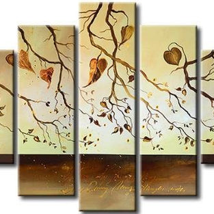 Quadro Dipinto a Mano Olio su Tela Foliage Autunnale a 5 Pannelli N94