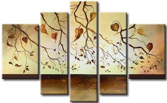 Quadro Dipinto a Mano Olio su Tela Foliage Autunnale a 5 Pannelli N94