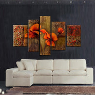 Quadro Dipinto a Mano Olio su Tela Motivo Floreale a 5 Pannelli N95