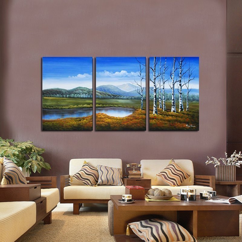 Quadro Dipinto a Mano Olio su Tela Paesaggistico a 3 Pannelli N97