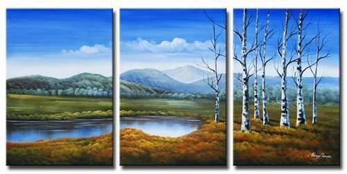 Quadro Dipinto a Mano Olio su Tela Paesaggistico a 3 Pannelli N97