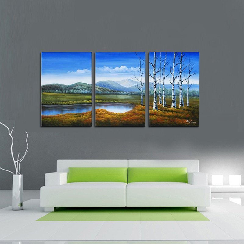 Quadro Dipinto a Mano Olio su Tela Paesaggistico a 3 Pannelli N97