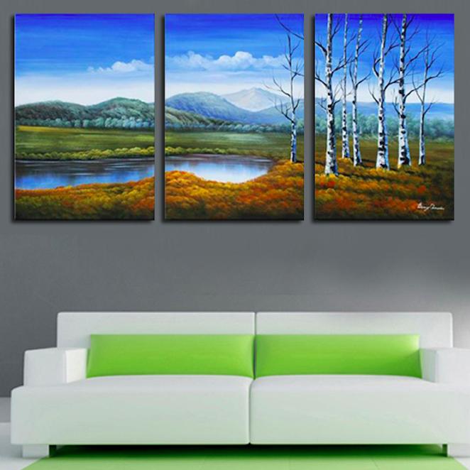 Quadro Dipinto a Mano Olio su Tela Paesaggistico a 3 Pannelli N97