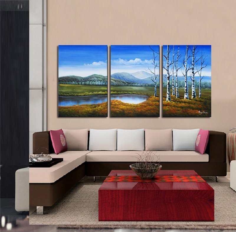 Quadro Dipinto a Mano Olio su Tela Paesaggistico a 3 Pannelli N97
