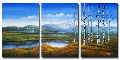 Quadro Dipinto a Mano Olio su Tela Paesaggistico a 3 Pannelli N97
