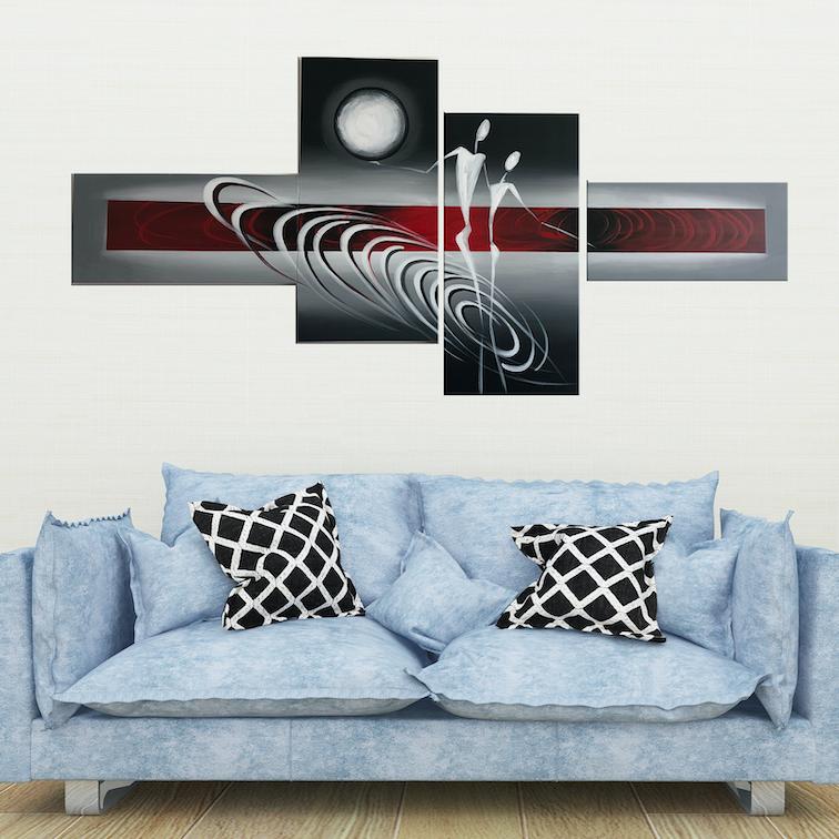 Quadro Dipinto a Mano Olio su Tela a 4 Pannelli Astrato N98