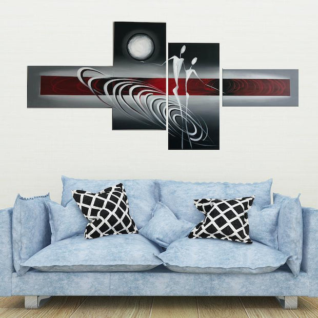 Quadro Dipinto a Mano Olio su Tela a 4 Pannelli Astrato N98