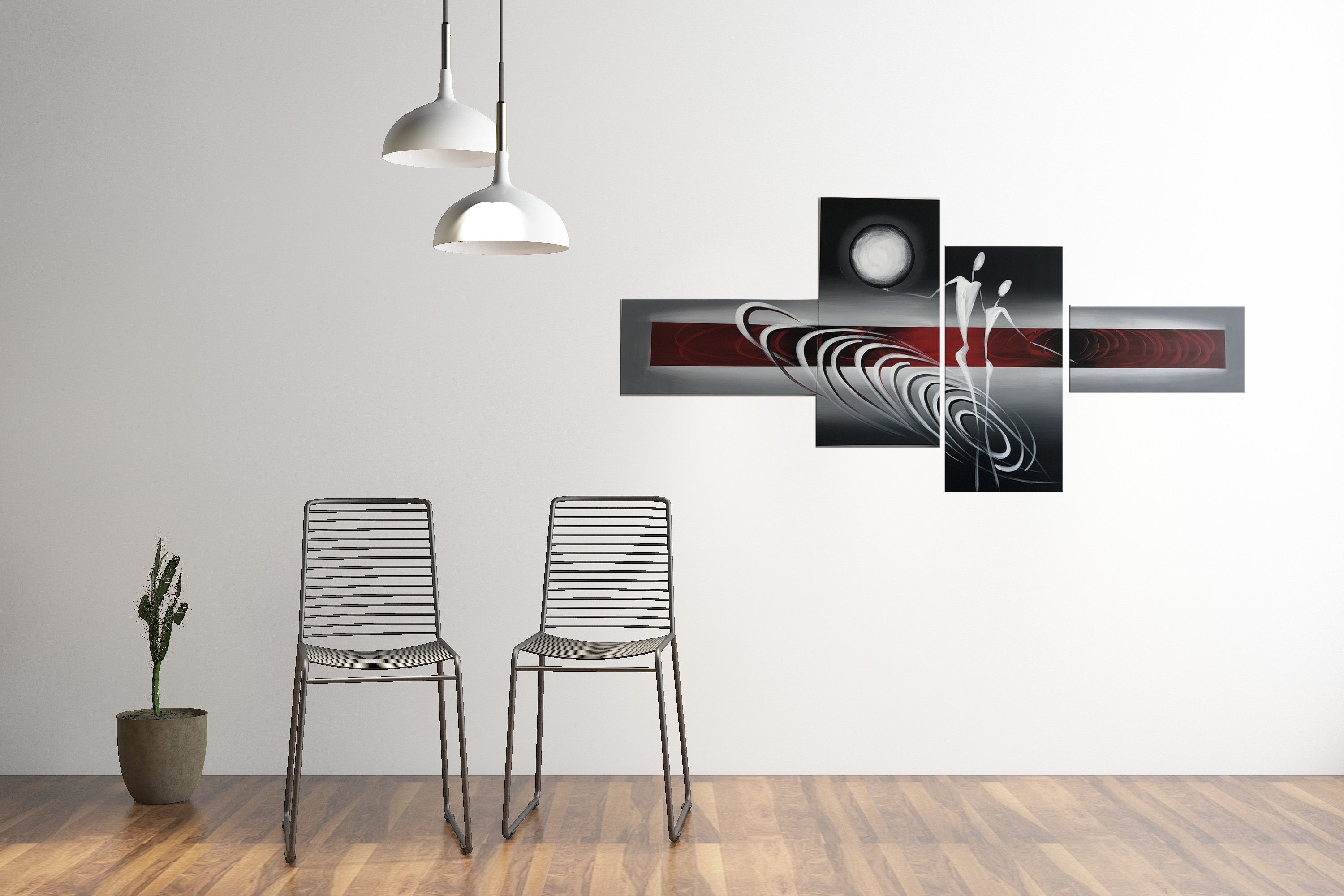 Quadro Dipinto a Mano Olio su Tela a 4 Pannelli Astrato N98