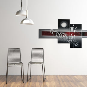 Quadro Dipinto a Mano Olio su Tela a 4 Pannelli Astrato N98