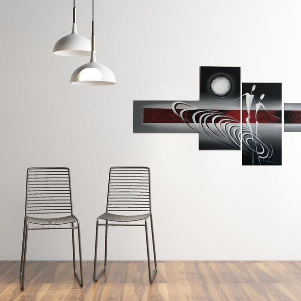 Quadro Dipinto a Mano Olio su Tela a 4 Pannelli Astrato N98