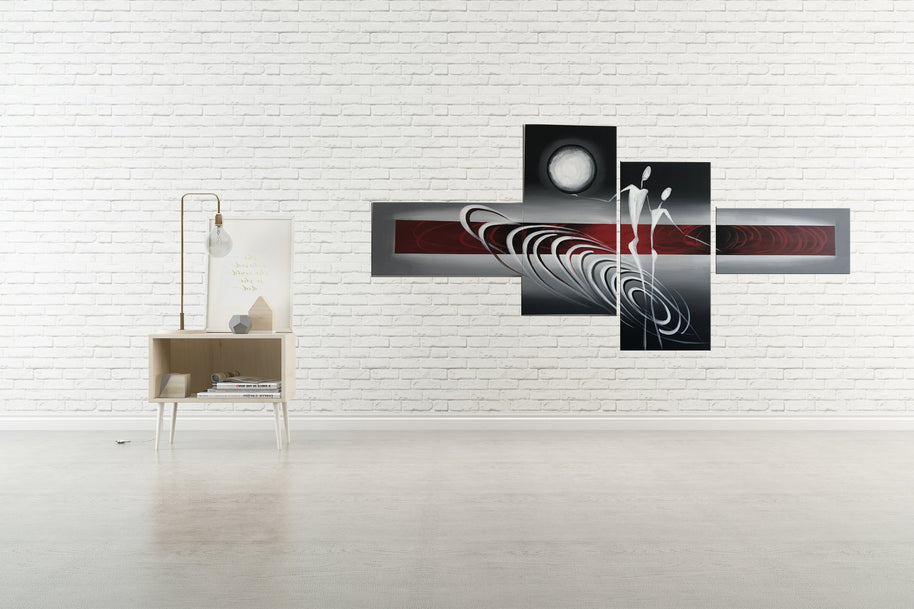 Quadro Dipinto a Mano Olio su Tela a 4 Pannelli Astrato N98