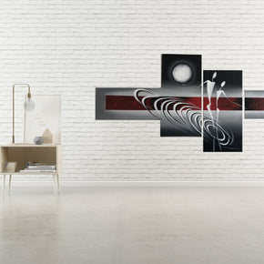 Quadro Dipinto a Mano Olio su Tela a 4 Pannelli Astrato N98