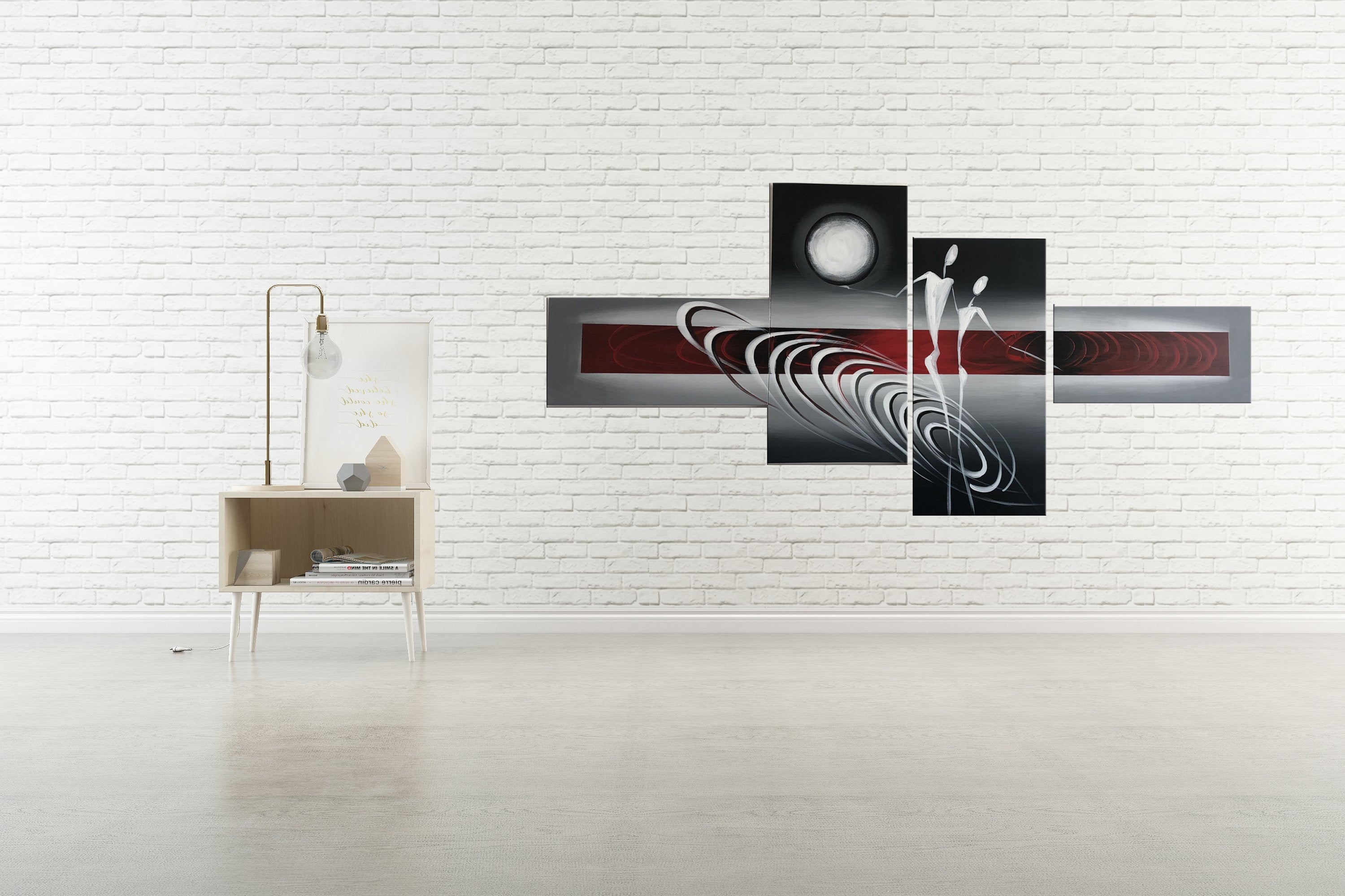 Quadro Dipinto a Mano Olio su Tela a 4 Pannelli Astrato N98